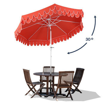 Tracy 9 ft. Classic MidCentury Scalloped Fringe Market Patio Umbrella